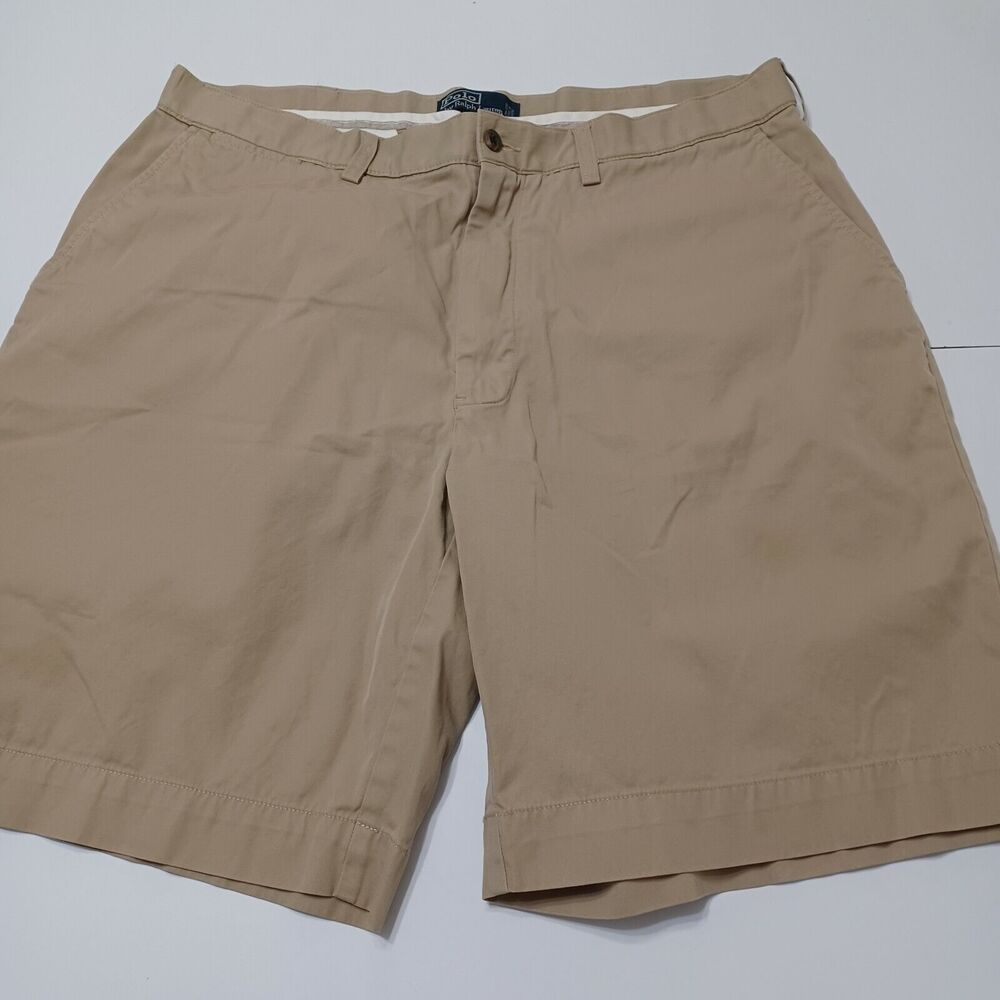 Polo Prospect Mens 38 Khakis Shorts Beige Flat Front Pockets Button 100% Cotton‎